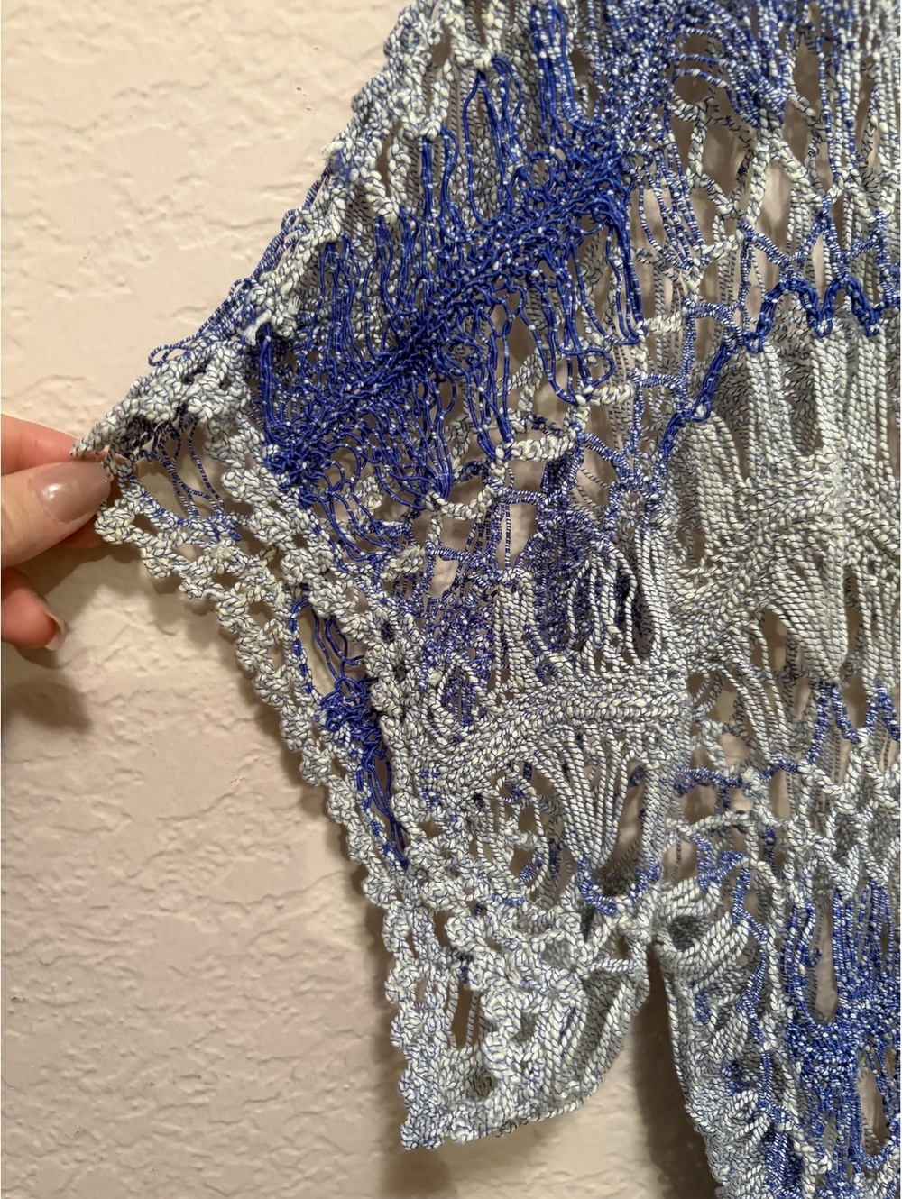 Handmade Blue and Silver Open Weave Knit Top - Picture 3 of 4